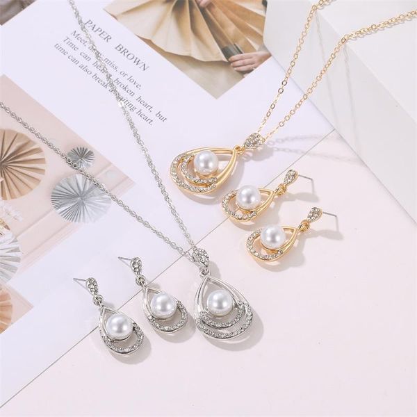 

earrings & necklace pearl jewelry set temperament personality elegant wedding wholesale drop for women dress, Silver