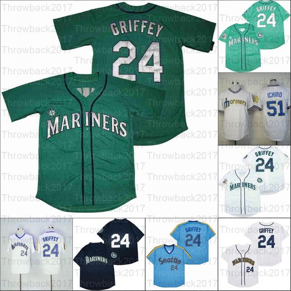 

retro baseball 1989 home jersey 24 griffey 51 ichiro green white blue black