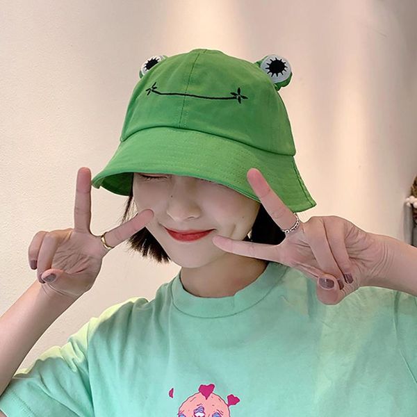 

wide brim hats fashion cute frogs bucket hat for women summer autumn plain outdoor hiking beach fishing cap sunscreen female sun #p5, Blue;gray