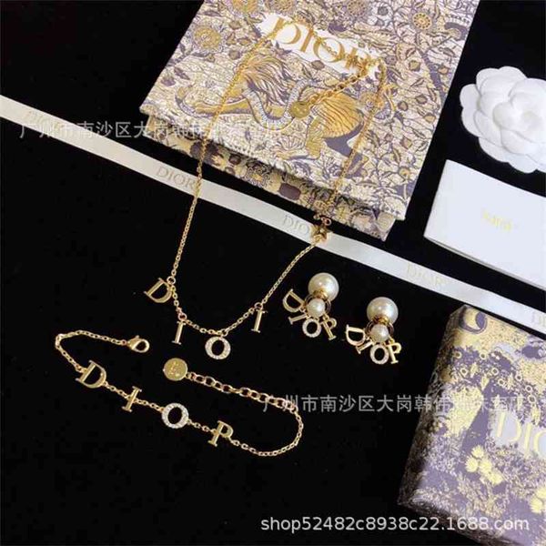 

70% off outlet online letter pearl crystal new family bracelet women's necklace, Silver