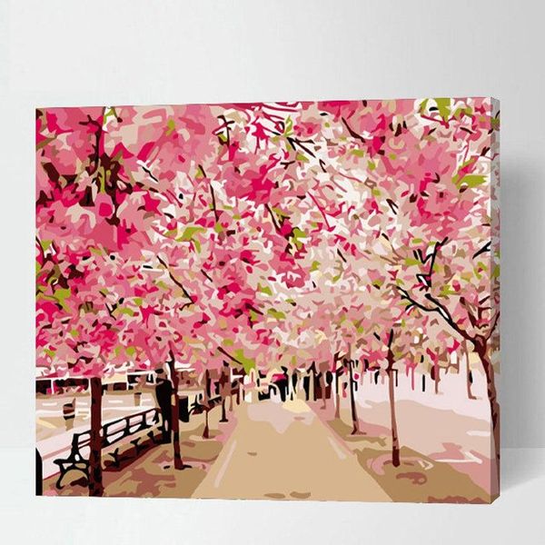 

paintings cherry blossoms sakura paint by number kit gift for her him diy painting easy modern art lover