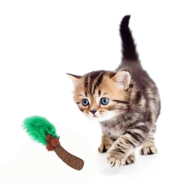 

cat toys pet playing toy coconut tree-shaped grinding claw for cats paper rope woven trunk and feather leaves
