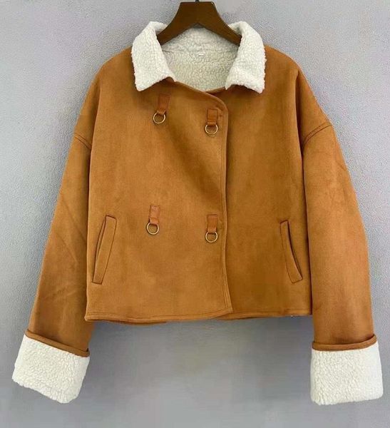

women's jackets jacket 2021 autumn winter coat ladies turn-down collar covered button long sleeve casual suede leather, Black;brown