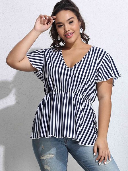 

plus size dresses hy363009# large v-ne waist stripe summer product
