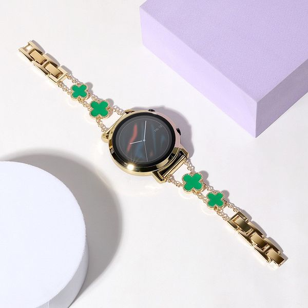 Fashion Four Claif Clover Diamond 20 22 мм смарт-ремни для Samsung Galaxy Watch 3 41 мм 45 мм Активные 2 40 мм 44 мм из нержавеющей стали ремень ремешок на ремень ремешок для наблюдения металлический металлический браслет