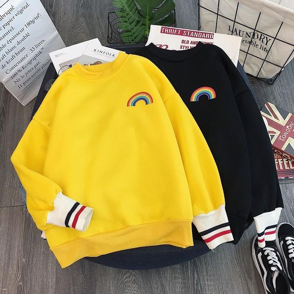 

women's hoodies & sweatshirts fresh chic panelled rainbow print hoodie autumn 2021 fashion tide loose casual o neck long sleeve sweatsh, Black