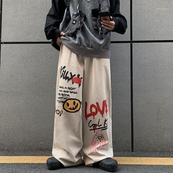 

japanese streetwear graffiti women jeans harajuku hippie wide leg cargo pants korean fashion boyfriend denim trousers men's, Black