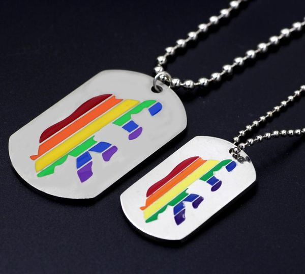 

bear pride rainbow dog tag men's gay necklace pendant necklaces, Silver