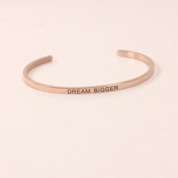 

bangle dream bigger stainless steel engraved positive inspirational quote hand imprint cuff mantra bracelet gift for girl, Black