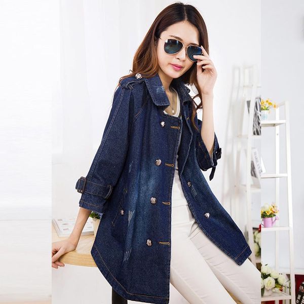 

women's trench coats the double breasted jean cape jacket is a large size with nine minute sleeves in europe, Tan;black