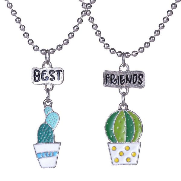 

pendant necklaces doreenbeads friends necklace dull silver color multicolor cactus message enamel 45cm(17 6/8") long, 1 set ( 2 pcs/set