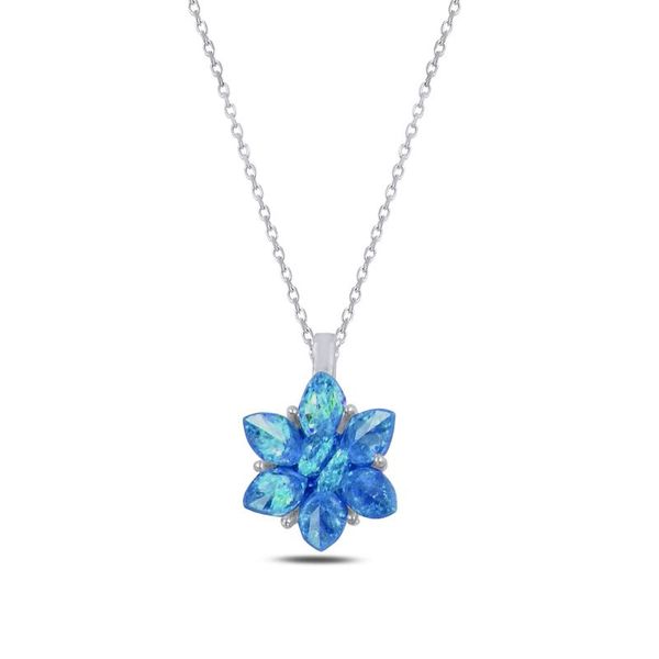 

chains silver 925 sterling lotus flower aquamarine zircon cubic zirconia necklace