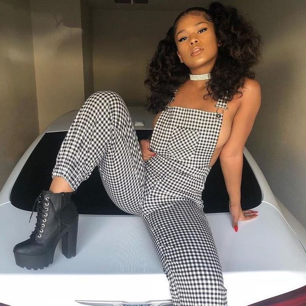 

women's pants & capris 2021 autumn european and american style fashion plaid strap ankle banded one-piece trousers women, Black;white