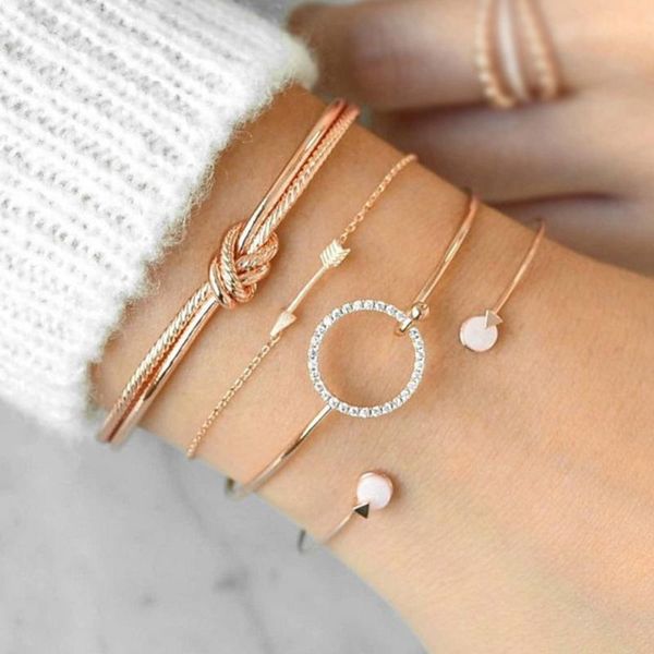 

charm bracelets 4pcs/set fashion gold silver color knot arrow bangle for women personality circle opening bracelet jewelry, Golden;silver