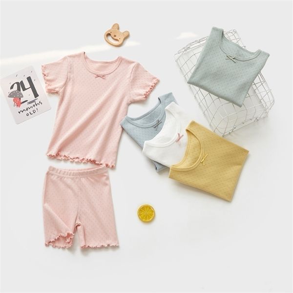Детские дети Pajamas Girls Хлопок Малыш PJS Летняя футболка и брюки Лаундж Костюмы наборы Сорта Ночная одежда 211130