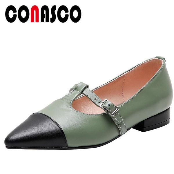

dress shoes conasco women t-strap mary janes pumps fashion elegant low heels genuine leather office casual 2021 arrival woman, Black