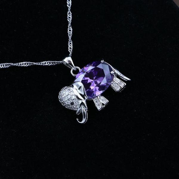

pendants elephant 925 silver chain necklace purple cubic zirconia slide pendant for women wedding/engagement/party/gifts, Black