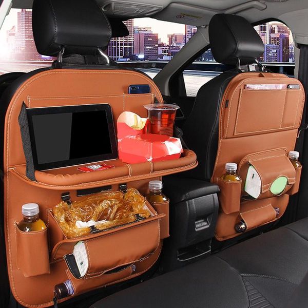 

car organizer faux leather backseat multi-pocket folding storage bag holder universal styling accessories interior