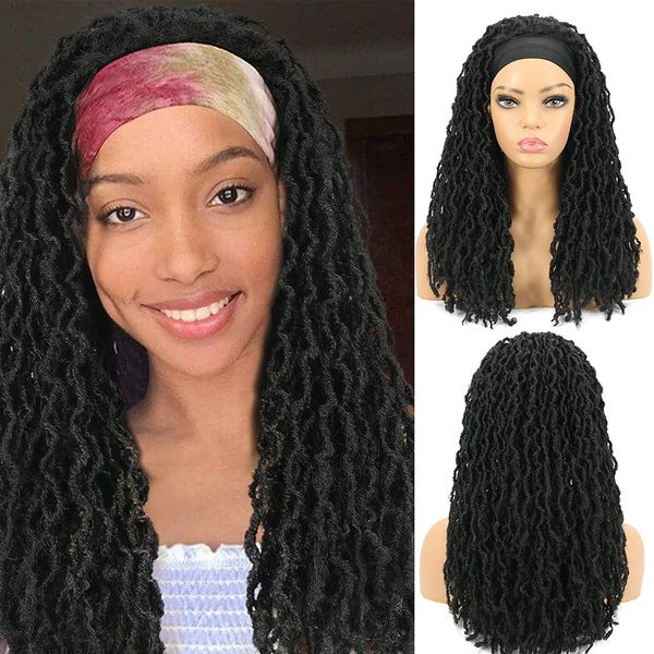 

nu locs headband wigs for black women soft faux locs wigs with scarf synthetic fibre dreadlocks hair wigs
