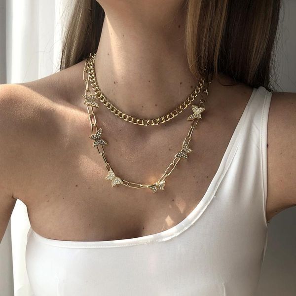 

chains european and american retro butterfly necklace ins style niche design chain double clavicle fashion jewelry, Silver