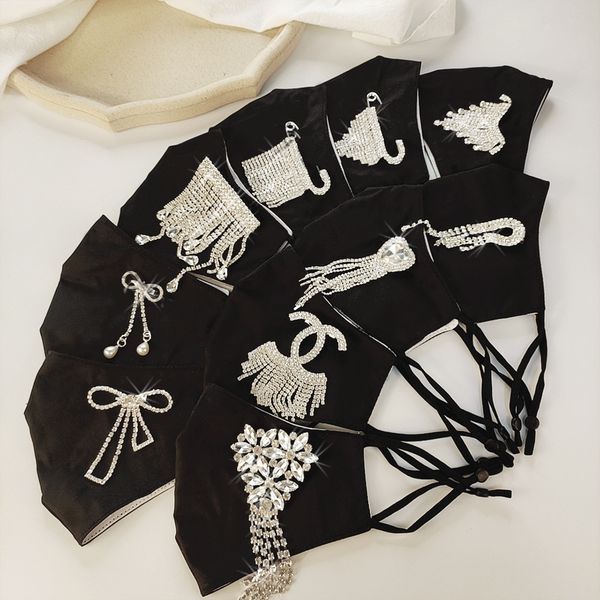 

grab chain drill black cloth face mask rhinestone tassel pendant with drill brooch dual purpose mask