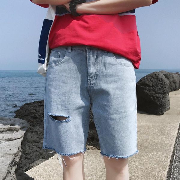 

men's shorts 2021 summer jeans men hole casual male short man homme denim mens, White;black