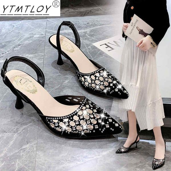 

sandals fashion women's shoes 2021 breathable closed toe all-match suit summer high heels luxury retro ladies, Black