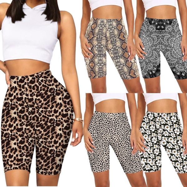 

snake print leggins high waist women leggings hip sports polyester shortnude riding tight three point short 20, Black