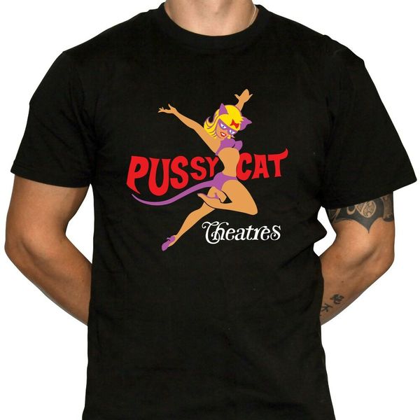 

pussycat theatre t-shirt - defunct theater chain, White;black