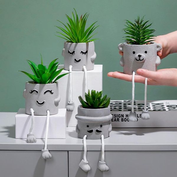

wall shelf decorations potted hanging feet doll plants cement bonsai flower pot for balcony desk home decor decorative flowers & wreaths
