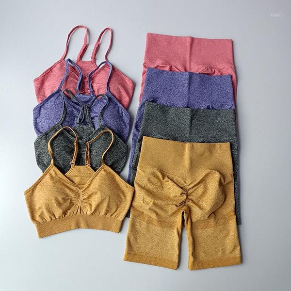 

yoga outfit two piece shorts set women scrunch gym quick drying workout clothes sports bras sportwear suit for fitness