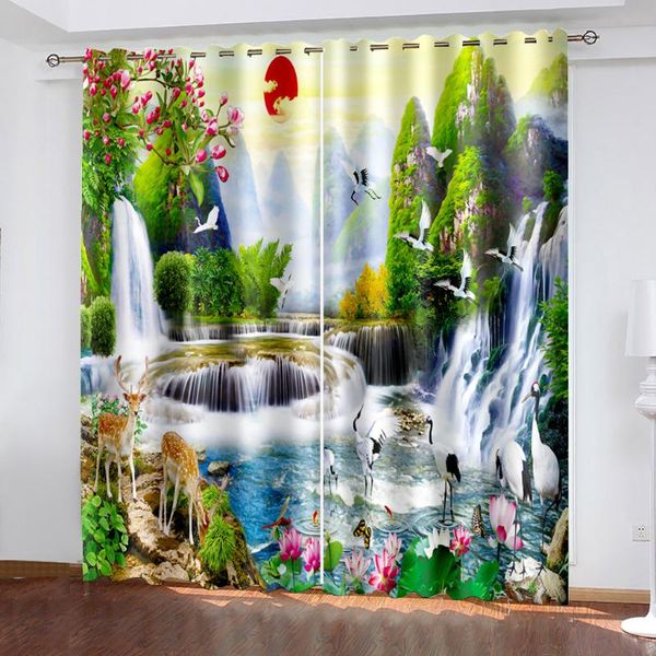 

luxury blackout 3d window curtains for living room bedroom customized size nature scenery waterfall drapes cortinas curtain &