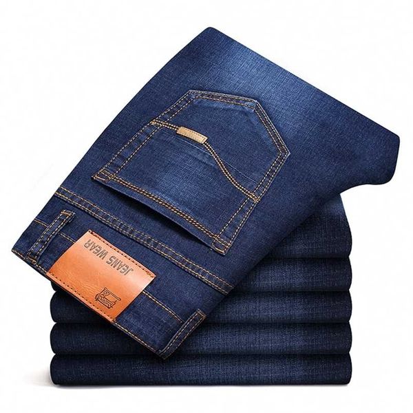 

42 44 spring and autumn classic men's large size jeans fashion business casual stretch slim black blue men's brand pants 211104