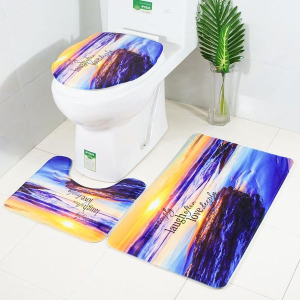 

bath mats toilet cover seaside bathroom non-slip mat colorful pattern kitchen carpet doormats decor