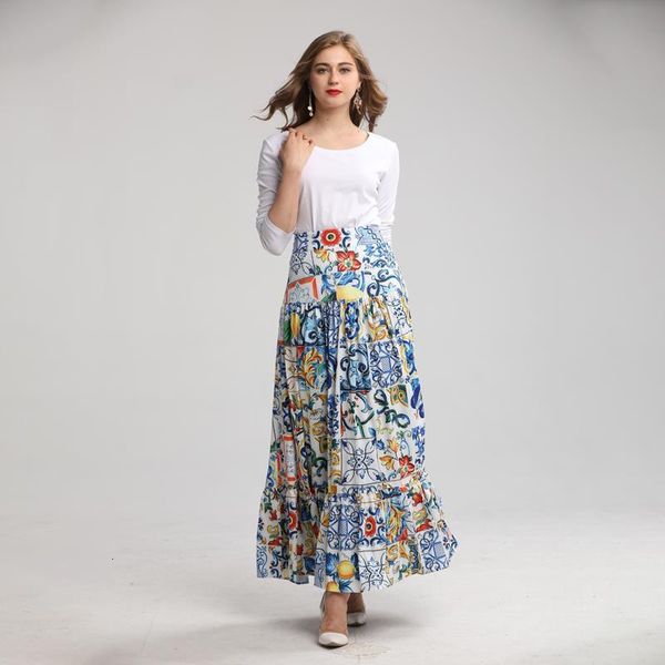 

skirts europe: america: baroque women's retro printing maxi skirt b221, Black