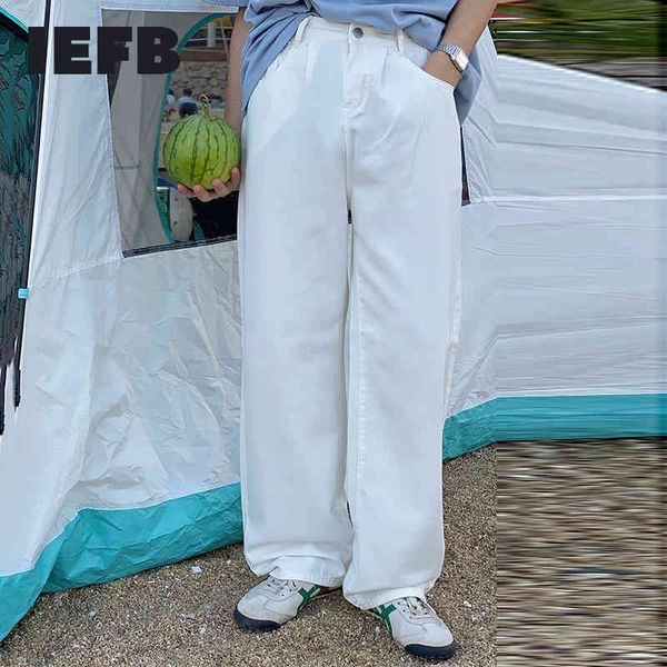 

iefb summer straight high waist slim white casual pants for men wide leg korean fashion trousers streetwear 9y7408 210524, Black