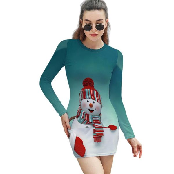 

casual dresses triple a women long sleeve wrap snowman printing party, Black;gray