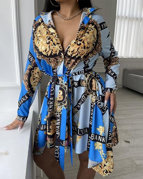 

casual dresses mini dress women 2021 button up color printed shirt, Black;gray