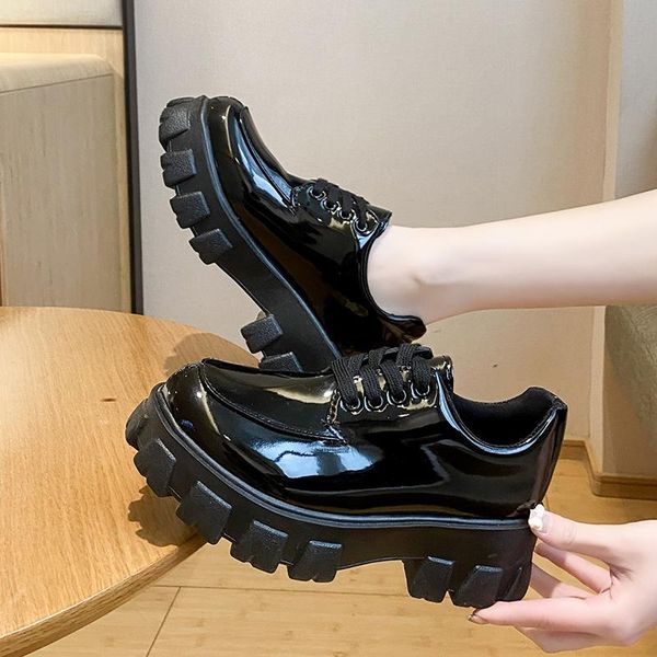 

dress shoes 2021 spring small leather women japanese school uniform jk student woman retro round toe lace-up platform heels, Black