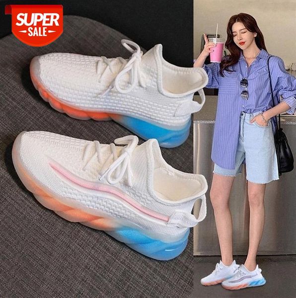 

rainbow bottom luminous flying woven breathable shoes women ins tide wild net celebrity the same casual sports #l01k
