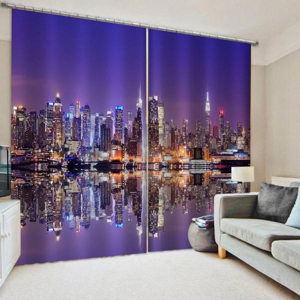 

custom 3d curtain fabric night building curtains window for living room & drapes