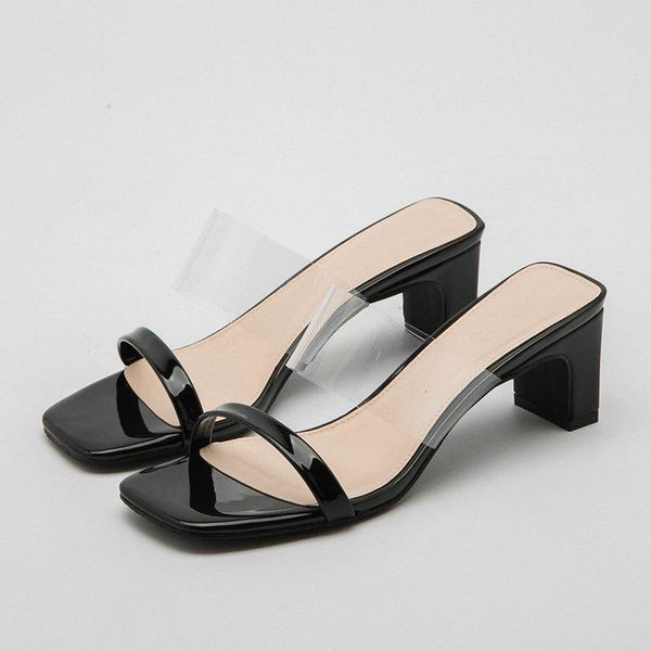 

slippers women sandals 2021 summer outside one word transparent pvc thick heel europe and america style, Black
