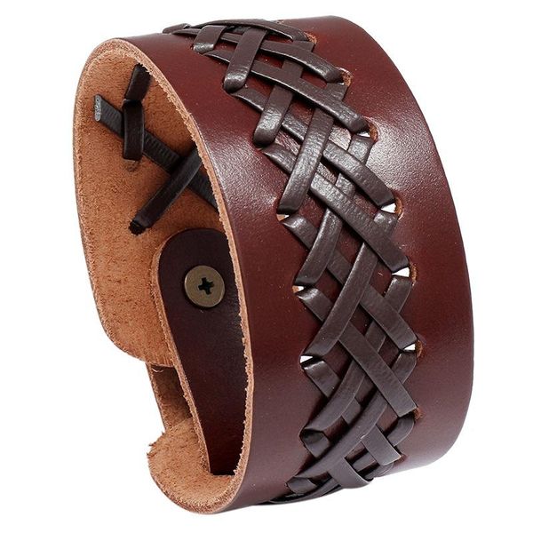 

bangle jessingshow 2021 fashion jewelry vintage handmade weave genuine leather bracelet men charm cuff wristband wide, Black
