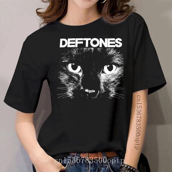 

women's t-shirt deftones t shirt sphinx cat eyes cover band logo women black, White