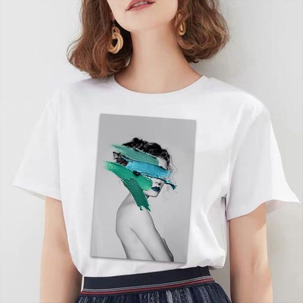 

fashion personality punk streetwear women print nordic retro art harajuku short sleeve o neck shirt clothing, White