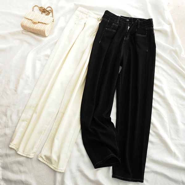 

women's jeans straight leg mom baggy high waist pants women 2021 fashion casual loose undefined trousers, Blue