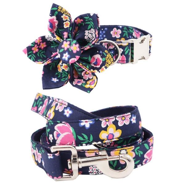 

dog collars & leashes c126 floral girl collar flower and leash set for pet cat with rose gold metal buckle