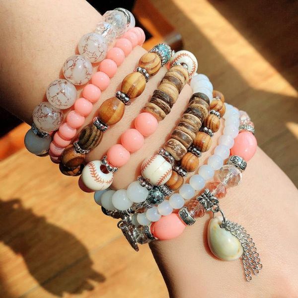 

charm bracelets boho natural shell bangles for women fashion multilayer beaded elastic strand adjustable sets jewelry, Golden;silver
