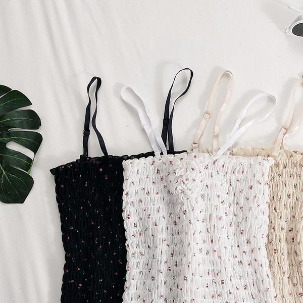 

flower womens tank printe crop women underwear cute for summer adjustable straps pleated, White