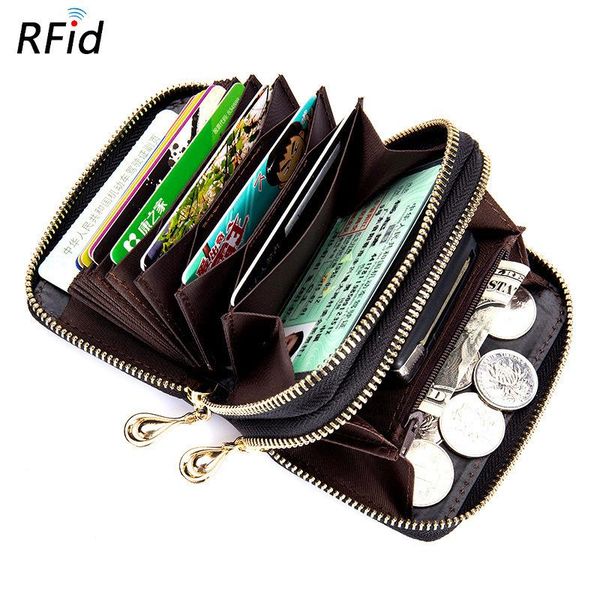 

card holders genuine leather id blocking anti theft wallet business holder protector organizer, Brown;gray